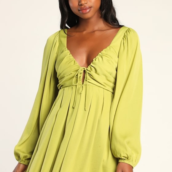 Lulus Forever Tied To You Light Green Satin Tie-back Mini Dress - Size M - Picture 1 of 1